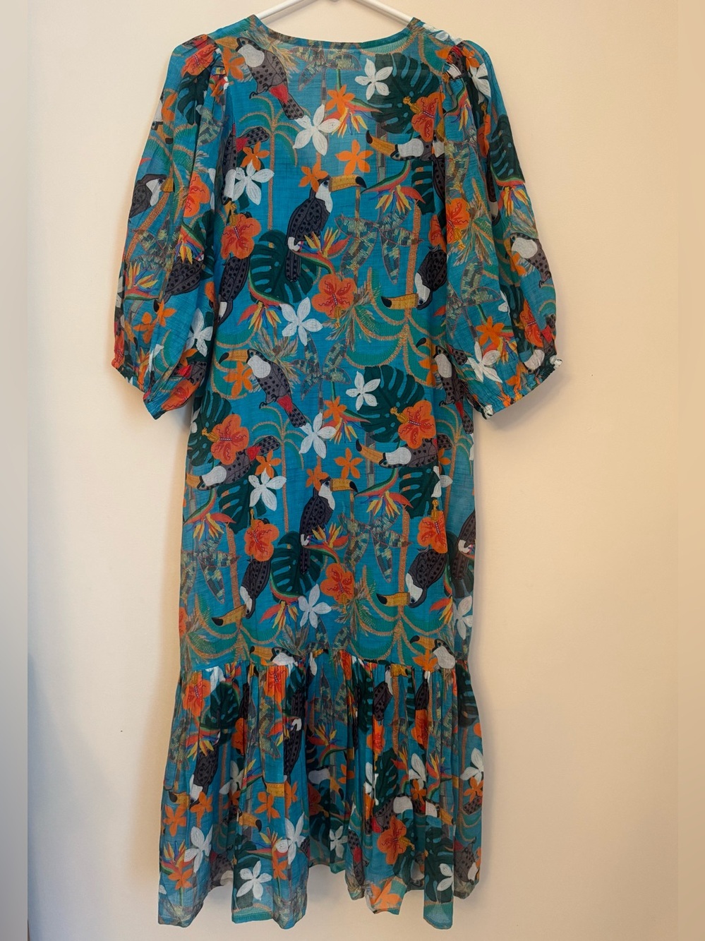 Dolma Women’s Medium Gauze Cotton Tropical Toucan Print Midi Dress NWT Boho - Picture 2 of 8